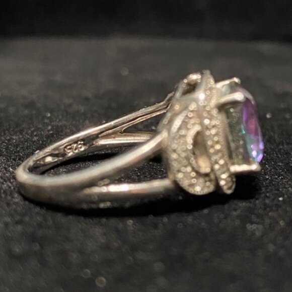 Ring Size 6 Mystic Topaz 5 Carats 10mm x 10mm 30 CZ 1mm x 1mm Sterling Silver St - Picture 4 of 5
